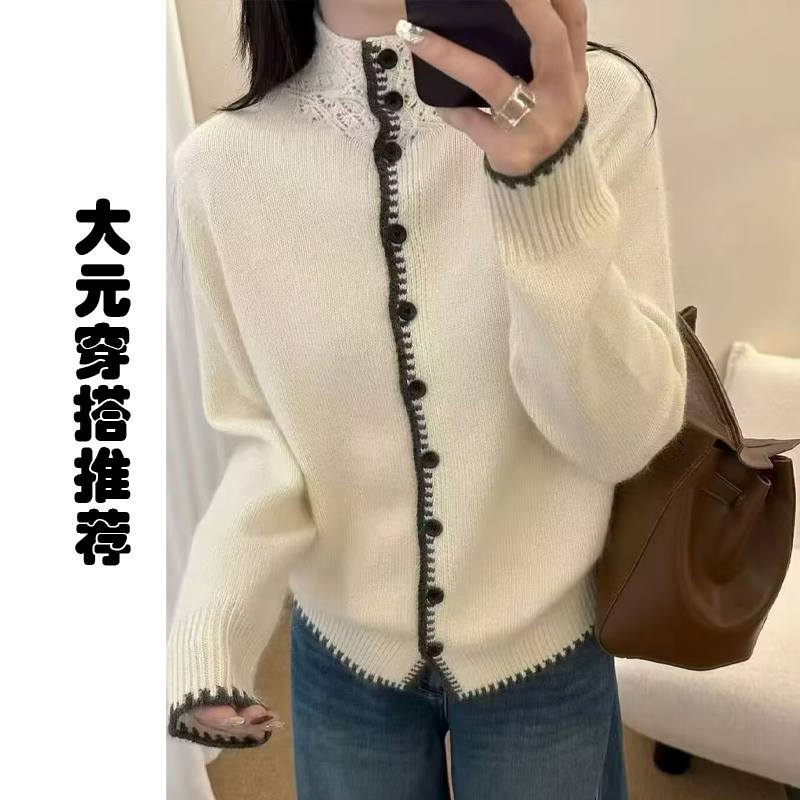 【大元穿搭推荐】冬季通勤高领针织外套毛衫小香风针织衫显瘦上衣