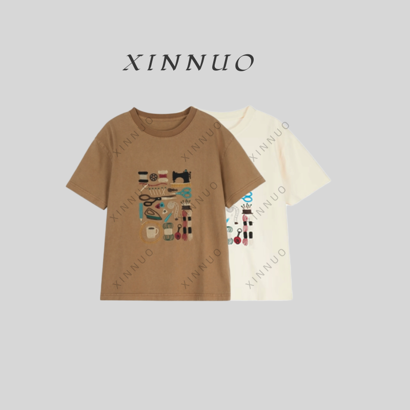 XINNUO | 工坊手记 手工刺绣 短袖T恤JLH-12893