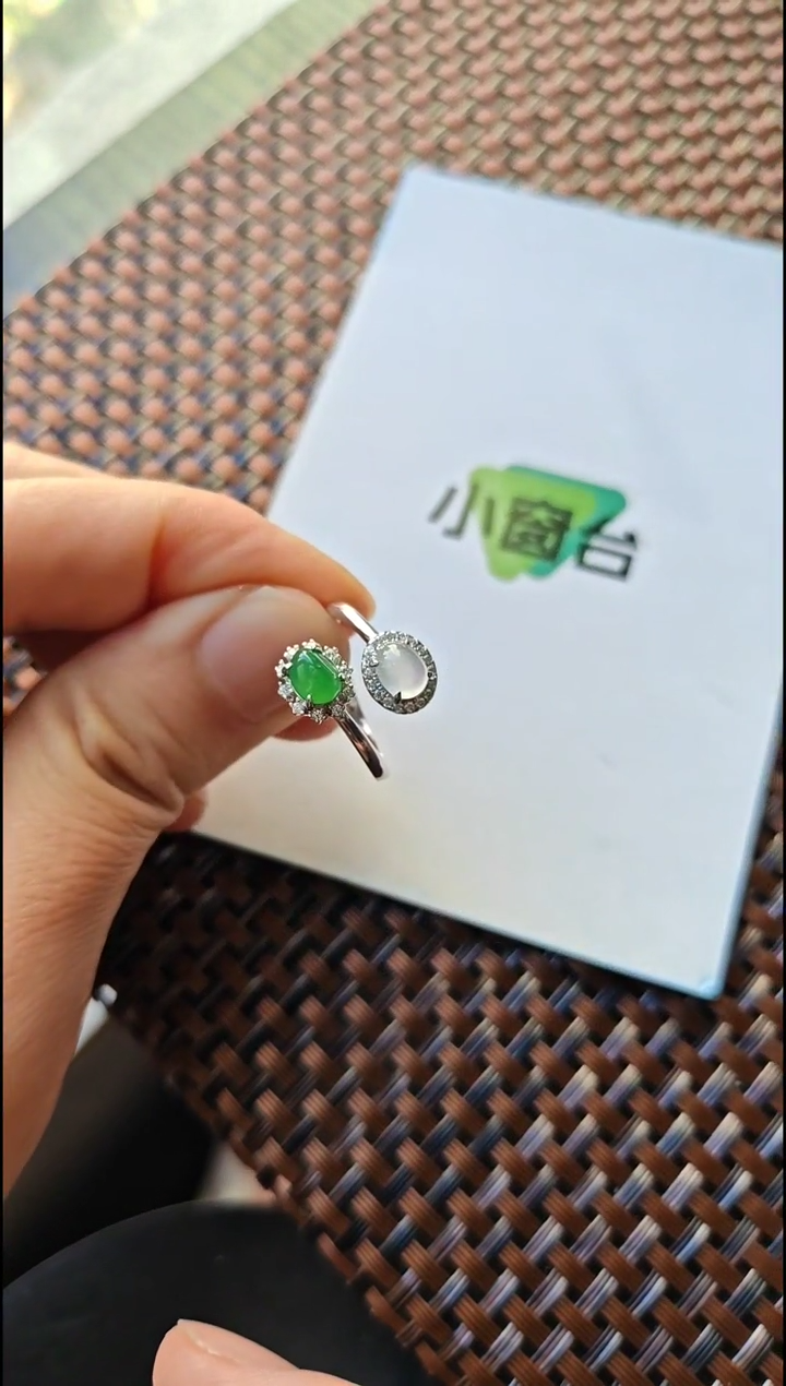 【闪购商品】翡翠戒指银S925镶嵌翡翠戒指S925银镶嵌