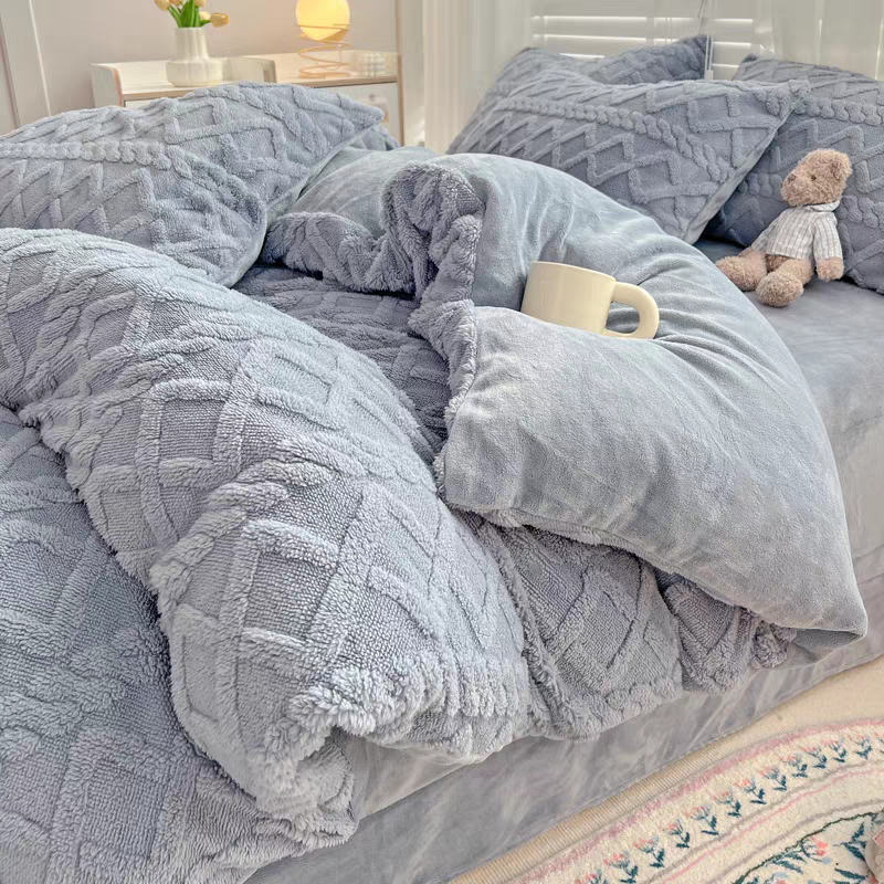 2米x2米3 【蓝灰麻花】塔夫绒提花被套
