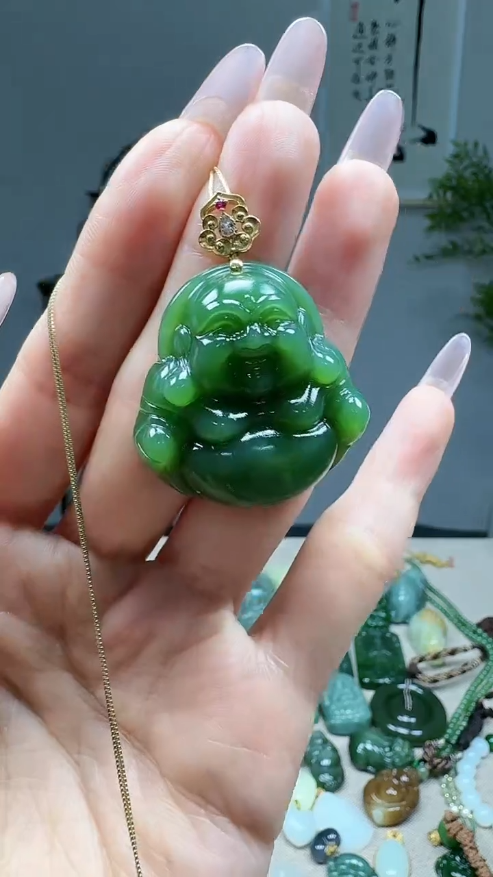 吊坠(不含链)18K金镶嵌和田玉1