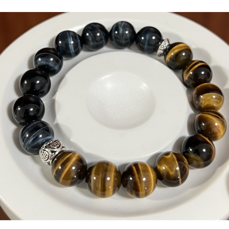 【星梦蓝】天然巴西蓝虎眼南非虎眼石百搭手串双色手串 多样性发一