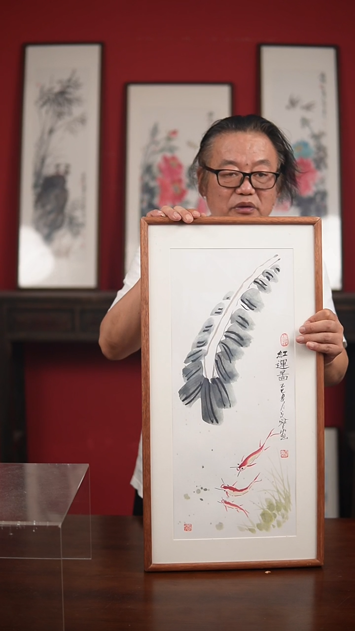 国画手绘-36*69带框夏寒作品