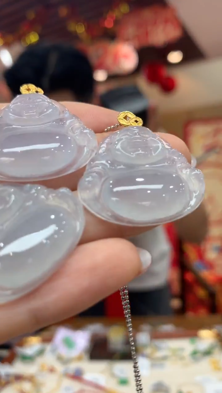 吊坠(不含链)18K金镶嵌翡翠佛公多样性发货1件