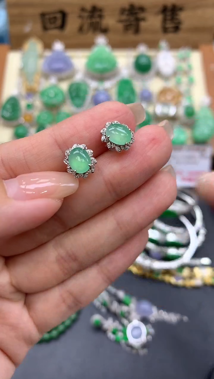 【闪购商品】翡翠耳饰18K金镶嵌292-中国好珍宝