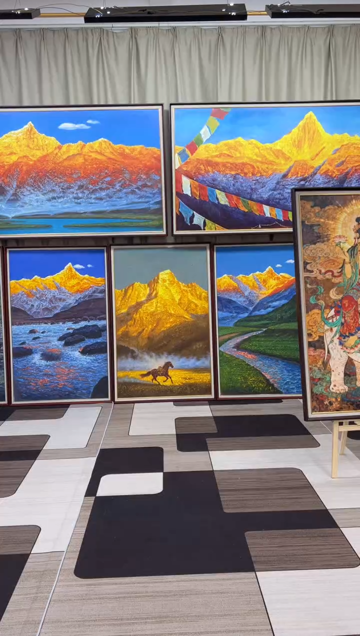 油画叶***吹孤品带框150*330南迦巴瓦峰 周秋发老师原创油画