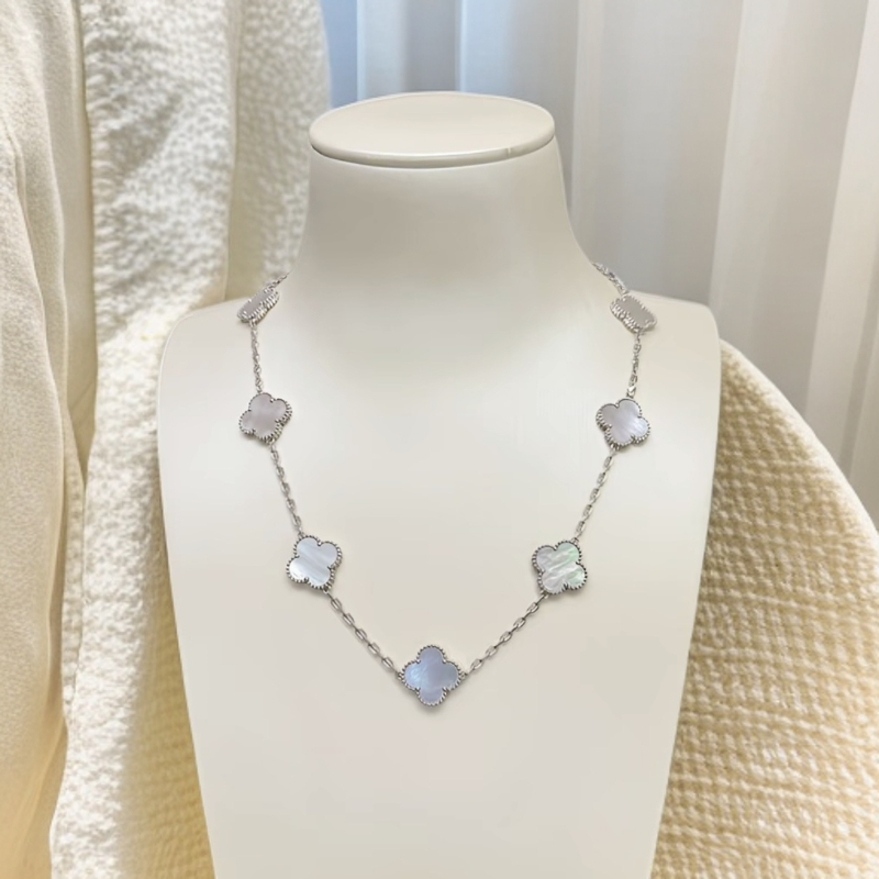 18K金超重金白贝母十花项链  时尚优雅