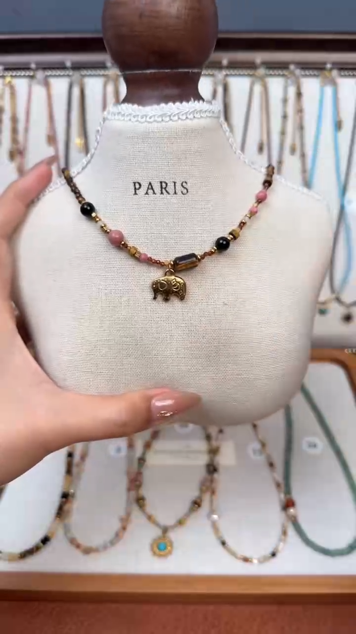 项链钛钢石英质玉小象