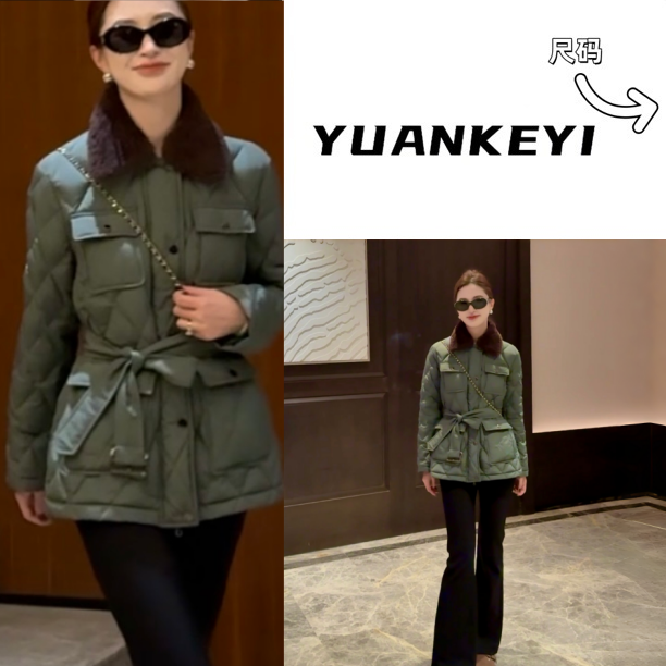 YUANKEYI“薄荷糖”  90白鹅绒可拆卸羊毛羊皮领腰带鹅绒服轻装滑