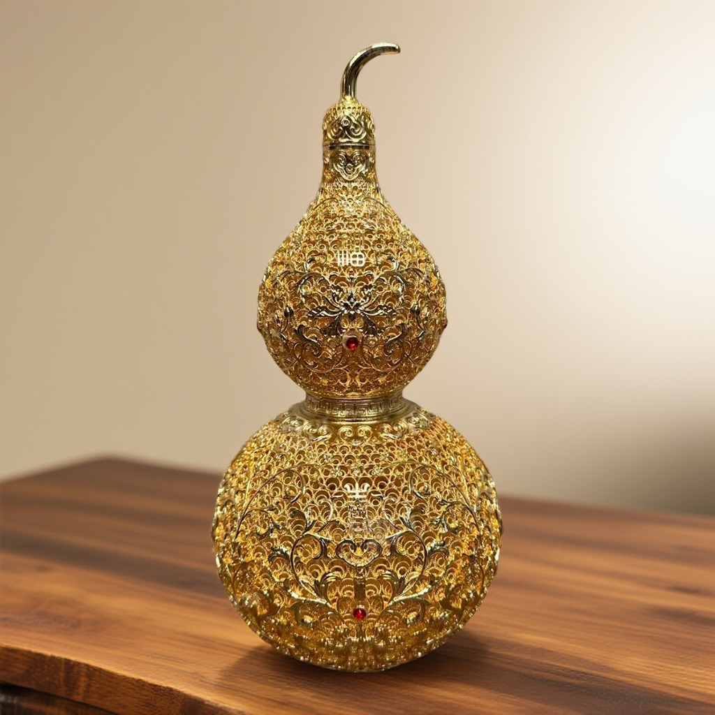 695博瑞奇花丝吉祥葫芦复古家居装饰铜葫芦玄关桌面摆件09986