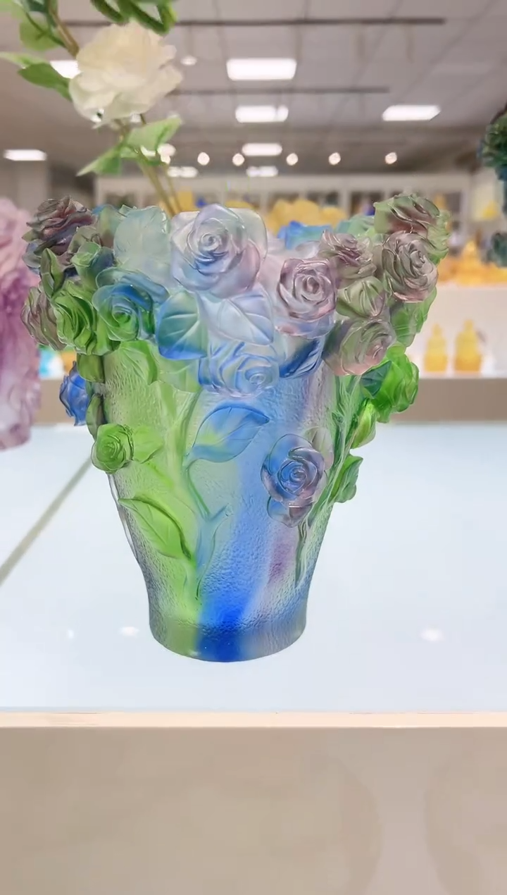 【闪购商品】茶宠古法琉璃玫瑰花瓶彩色