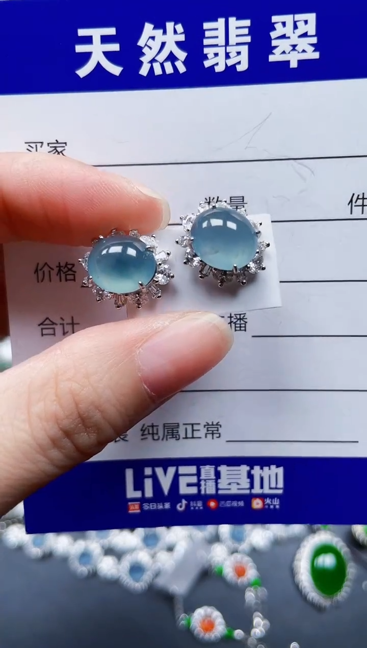 银S925镶嵌翡翠耳饰673