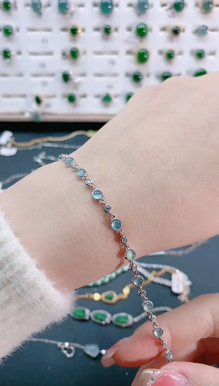 【闪购商品】翡翠手链银S925镶嵌天然翡翠
