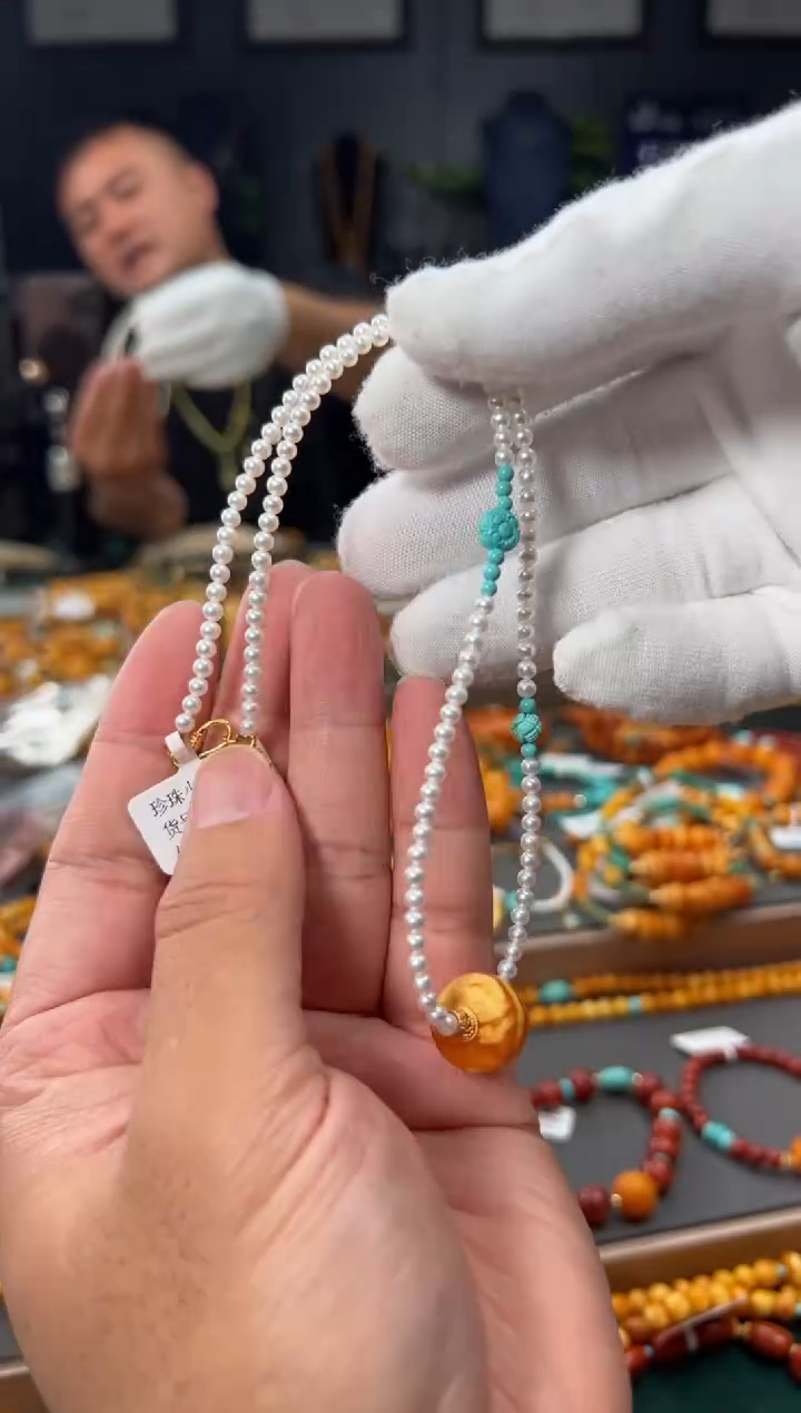 【闪购商品】琥珀裸石银S925镶嵌石膏蜜蜡墩子锁骨链-S2