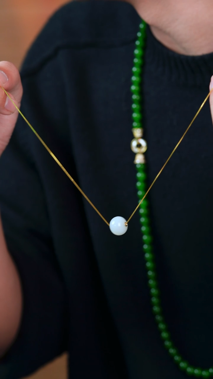 吊坠(不含链)18K金镶嵌和田玉（白玉）路路通苹果珠13.7mm