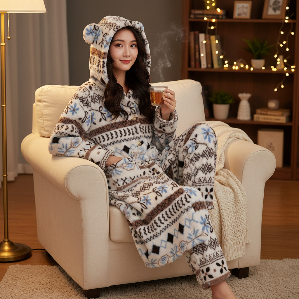 新款！ 【双层冰川雪人】睡袍冬季女装双层加绒加厚蓄温家居服可外穿