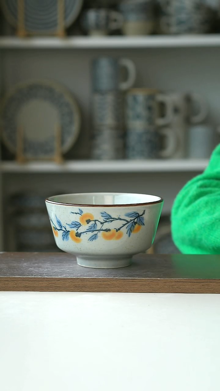 陶中式复古柿柿如意高脚碗12.5cm@4-2@微瑕