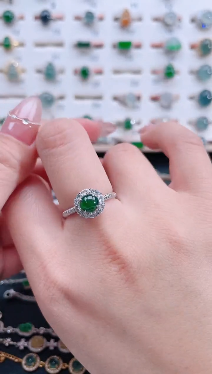 银S925镶嵌戒指翡翠天然翡翠