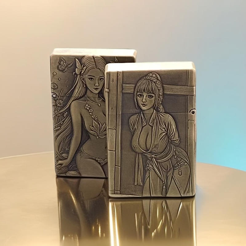 手雕黄铜超薄3D立体浮雕美女造型防风便携打火机个性古风创意礼品