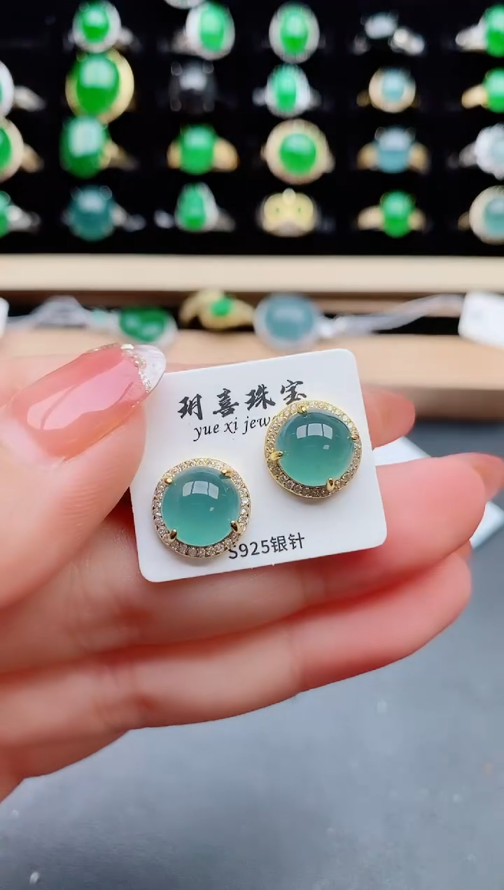 【闪购商品】翡翠耳饰银S925镶嵌850805