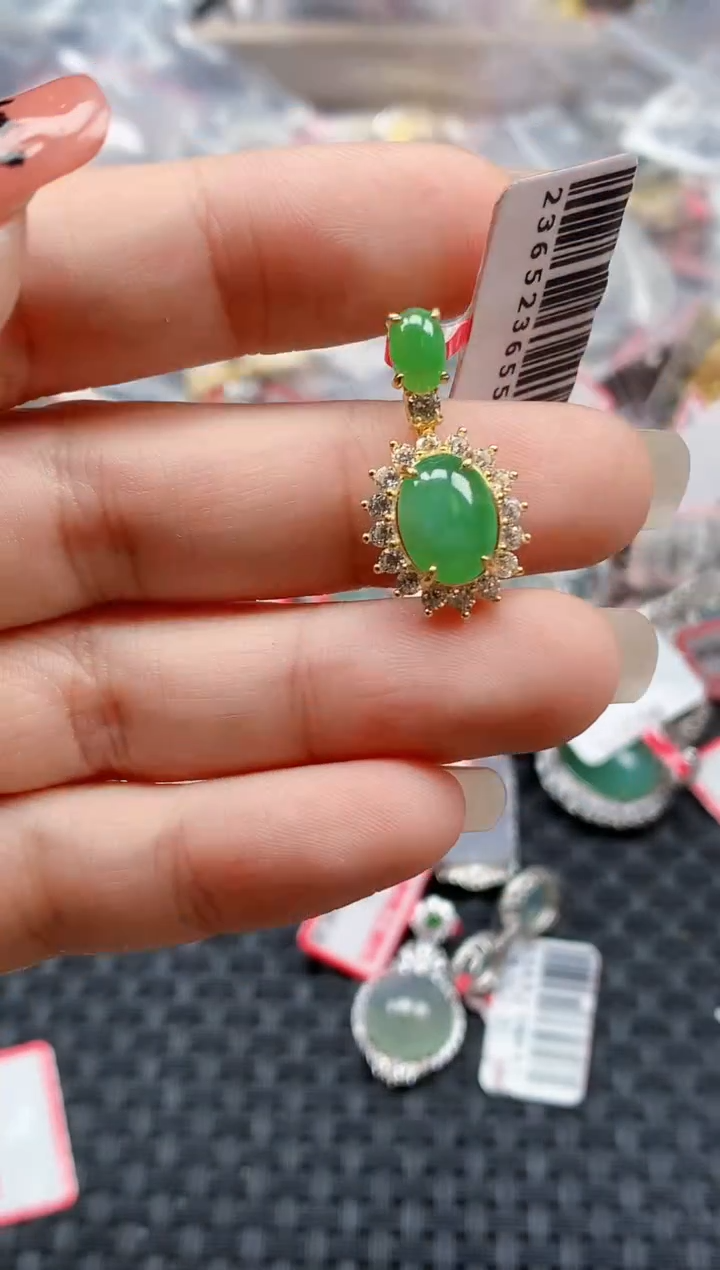 银S925镶嵌戒指翡翠天然A货缅甸翡翠