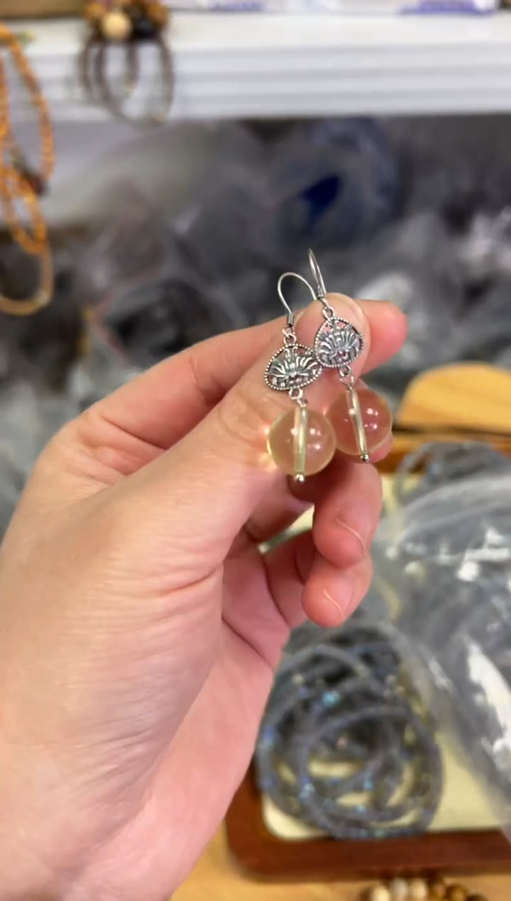 【闪购商品】黄晶耳饰银S925镶嵌黄水晶圆珠银镶嵌耳环[0261]