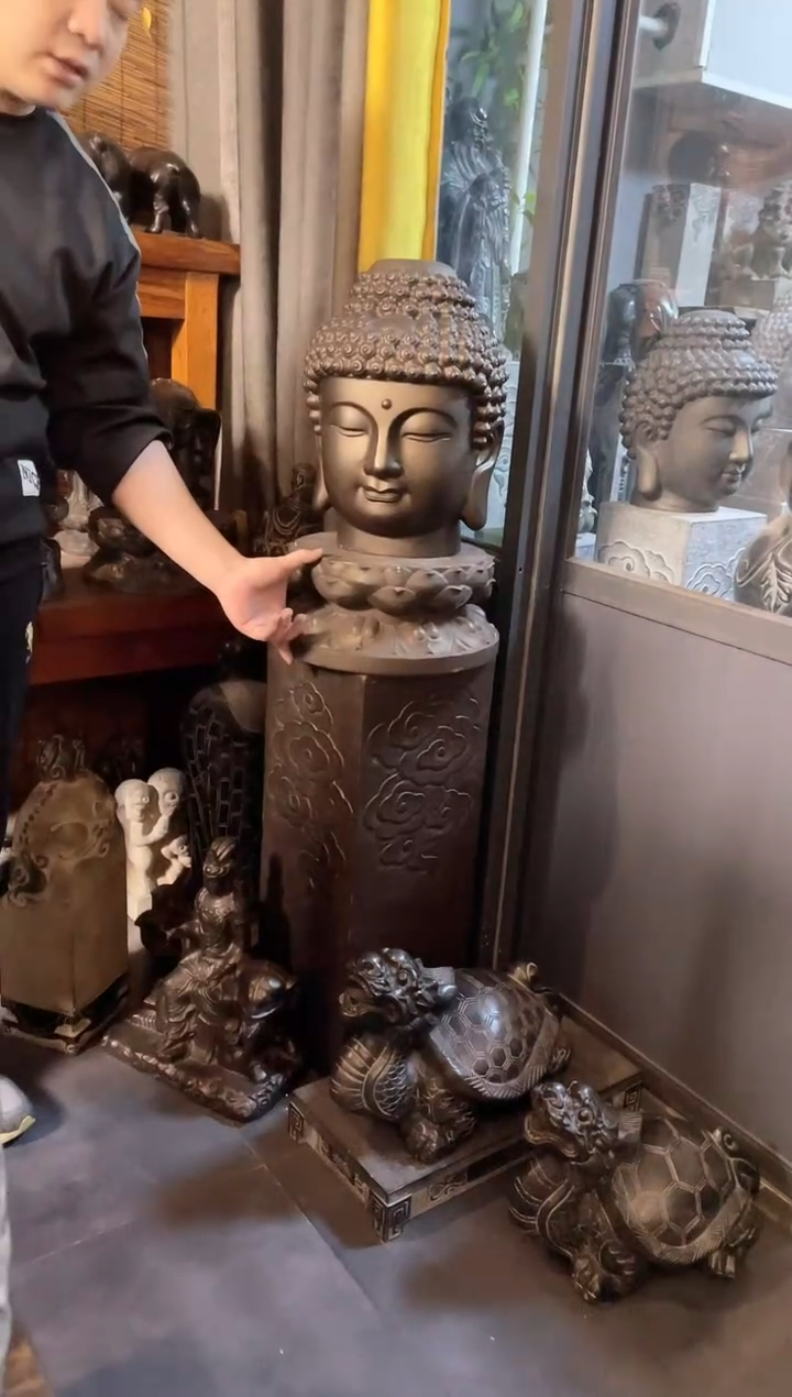 【闪购商品】40佛头+70*25祥云柱天然青石雕刻