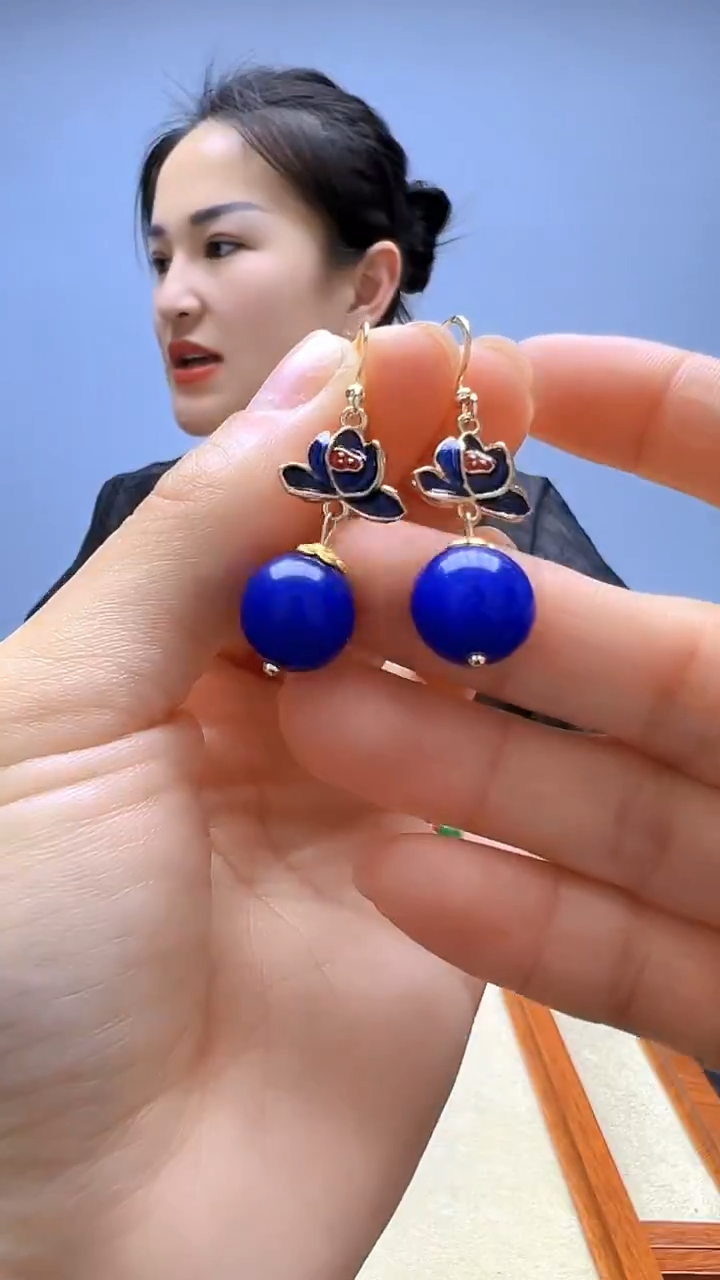 非金属珐琅非金属无高货diy劲饰荷花圆珠耳钩