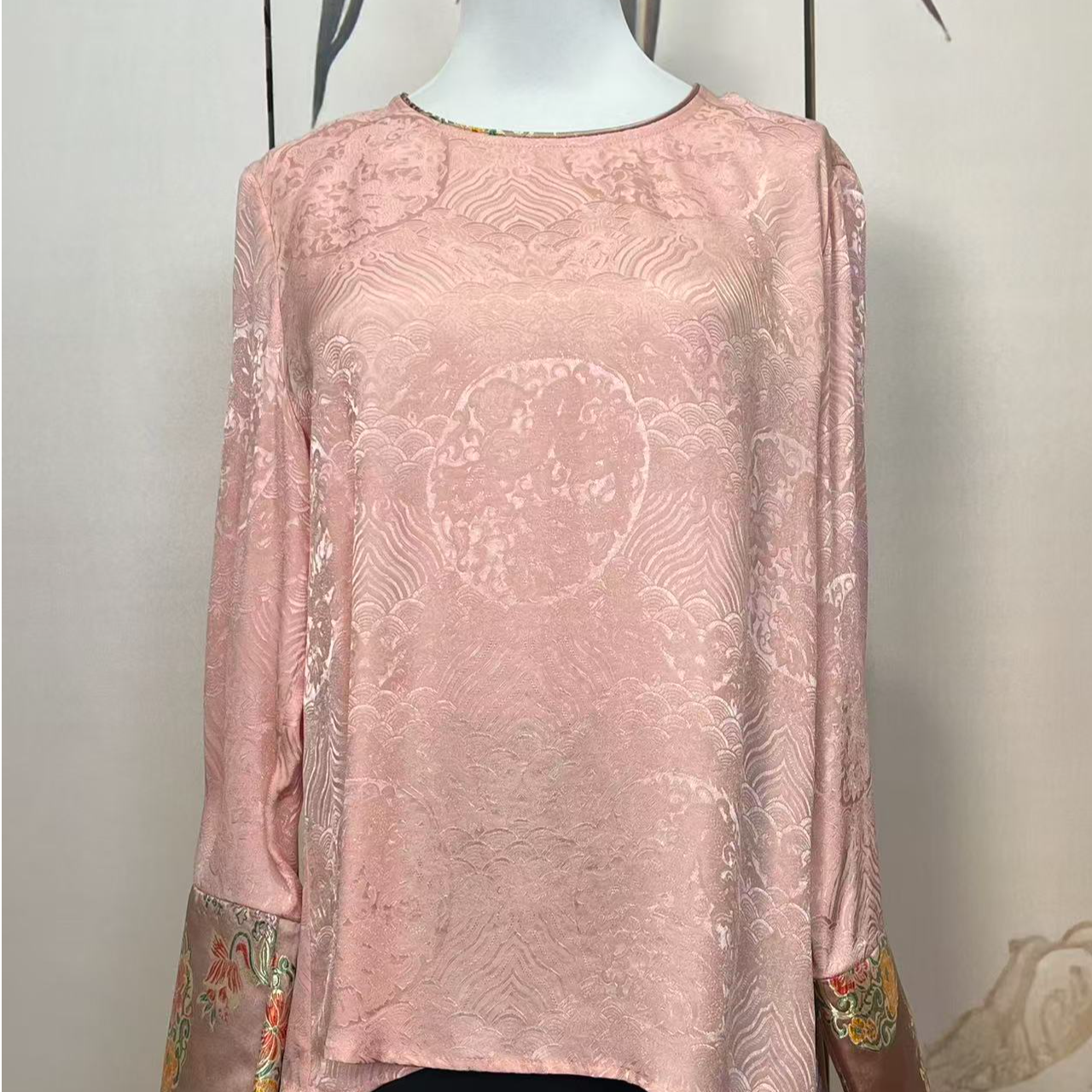 新款打底上衣新中式夏季重磅宽松圆领提花