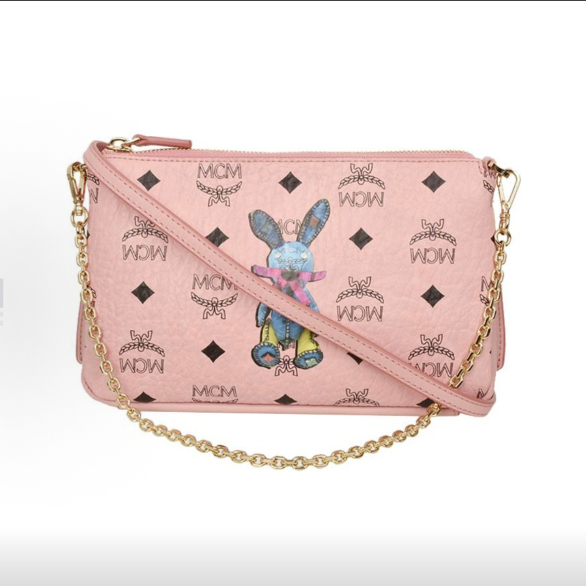 95新 MCM MCM Visteos 老花满印兔子图案印花 粉色