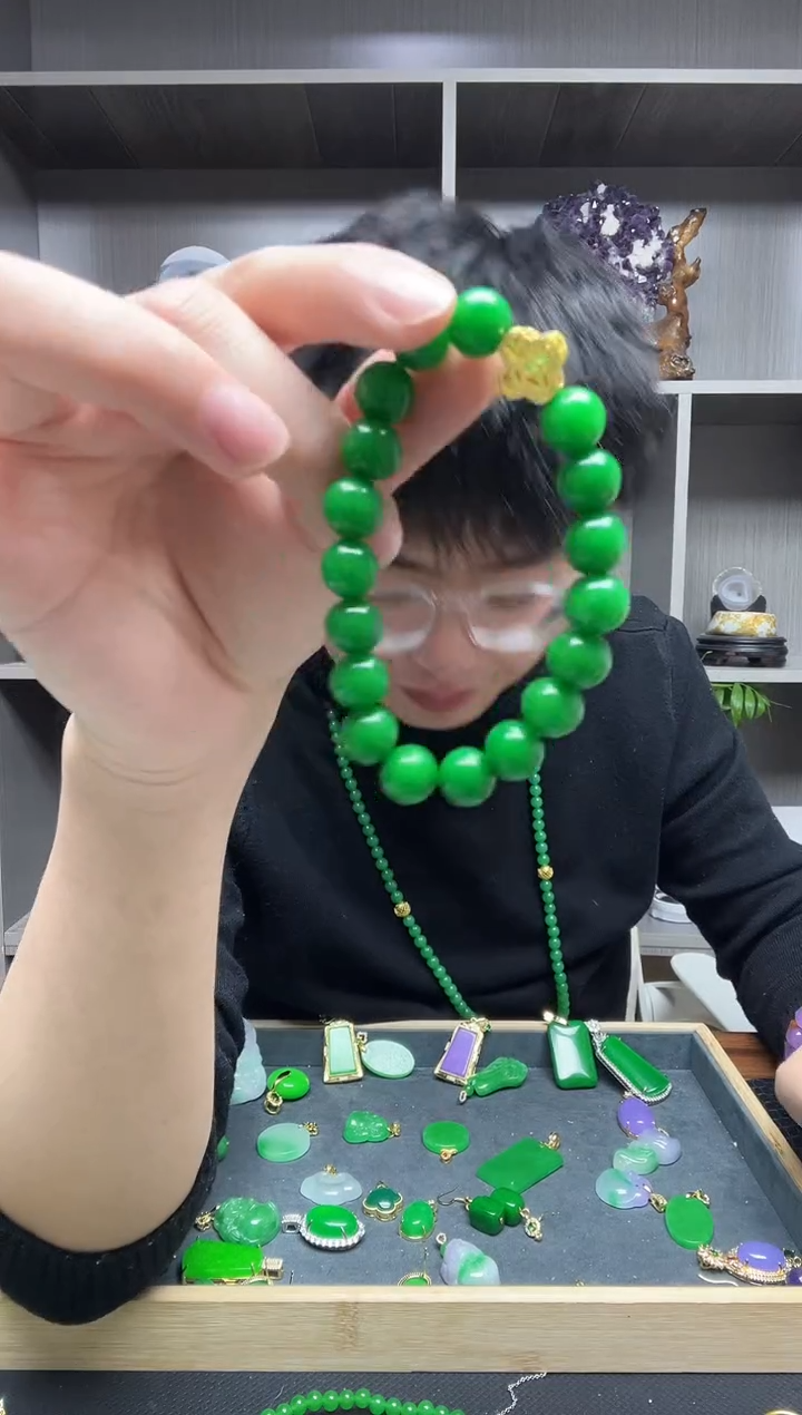 【闪购商品】翡翠手链14K金镶嵌手链