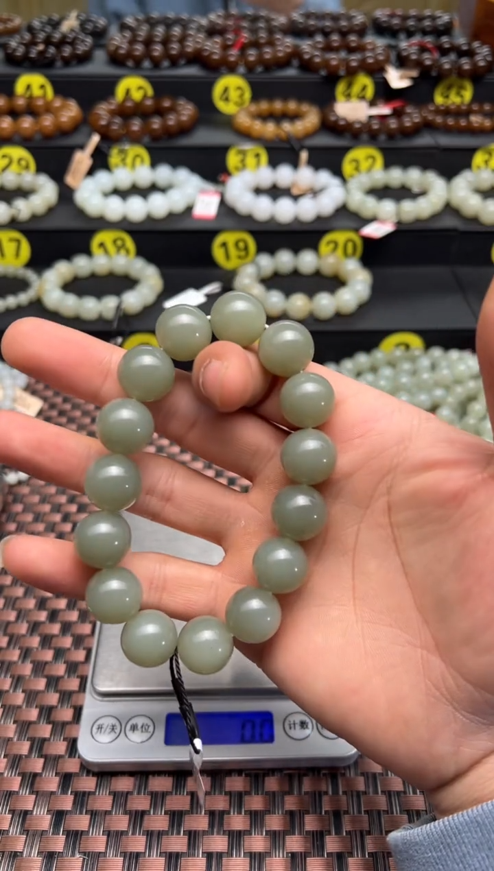 【闪购商品】和田玉手串未镶嵌且末料青白玉手串卡16