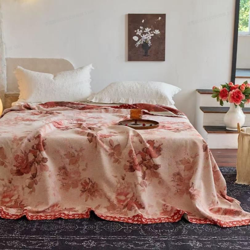 【佛洛伦萨】230*250轻奢高定多功能四季毯油画玫瑰