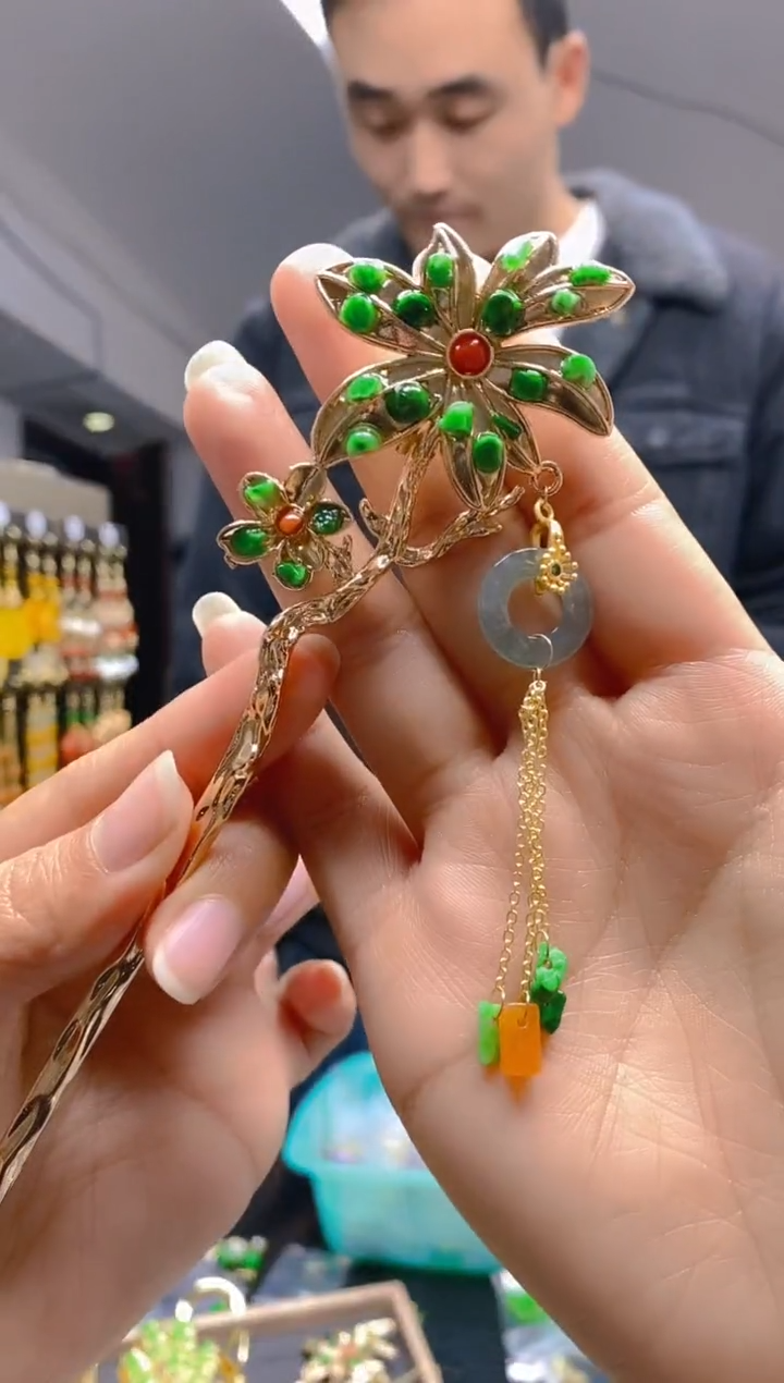 【闪购商品】翡翠耳饰合金0346翡翠发簪