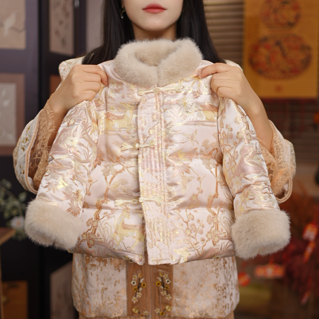 2026款【一鹿生花】新中式儿童加厚棉服国风金纹盘扣冬外套LL24212