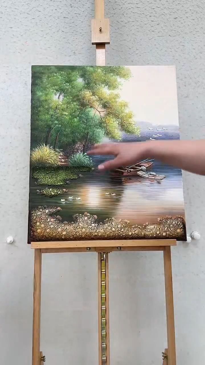 油画石子水乡  油画麻布-约50-60厘米-7