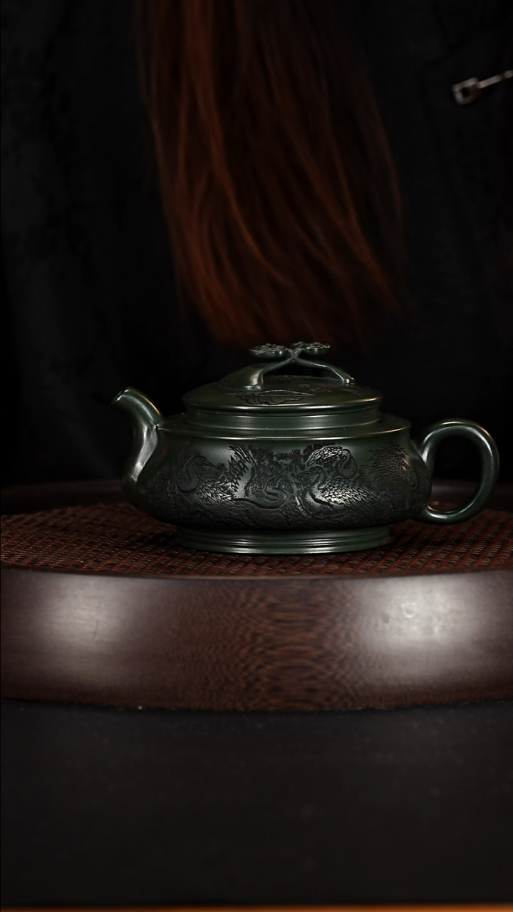 茶壶紫砂宜兴紫砂壶景舟明国绿泥如意280cc