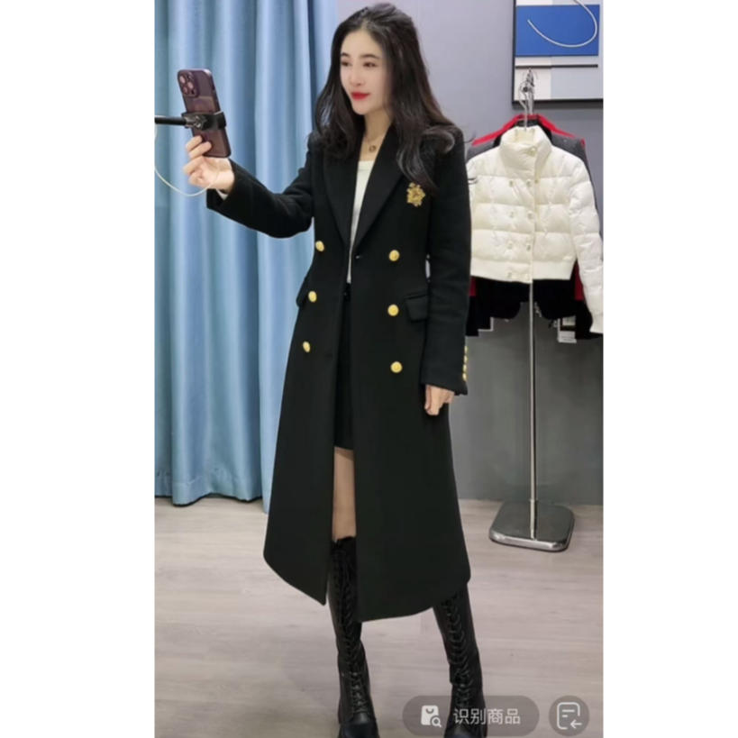 SR欧货冬款<毛呢加棉邦带大衣>收身显瘦气质韩版中长款大衣外套