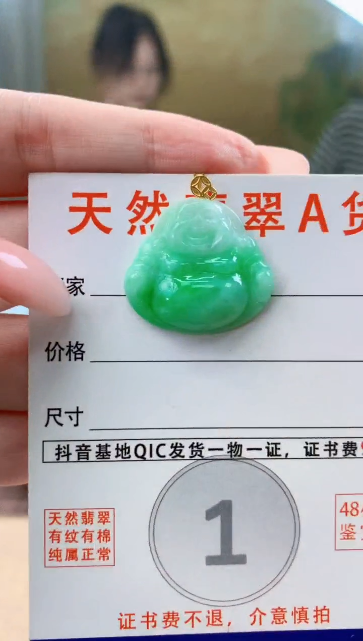 颈饰18K金镶嵌翡翠天然A货翡翠挂件