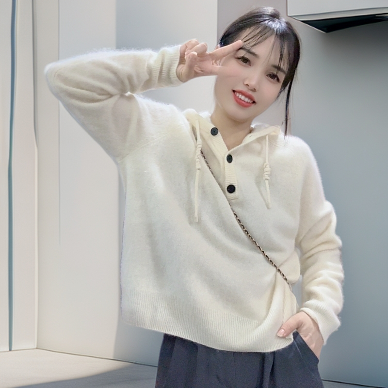 L7连帽套头衫拉绒拉毛纯色羊毛衫女宽松休闲保暖