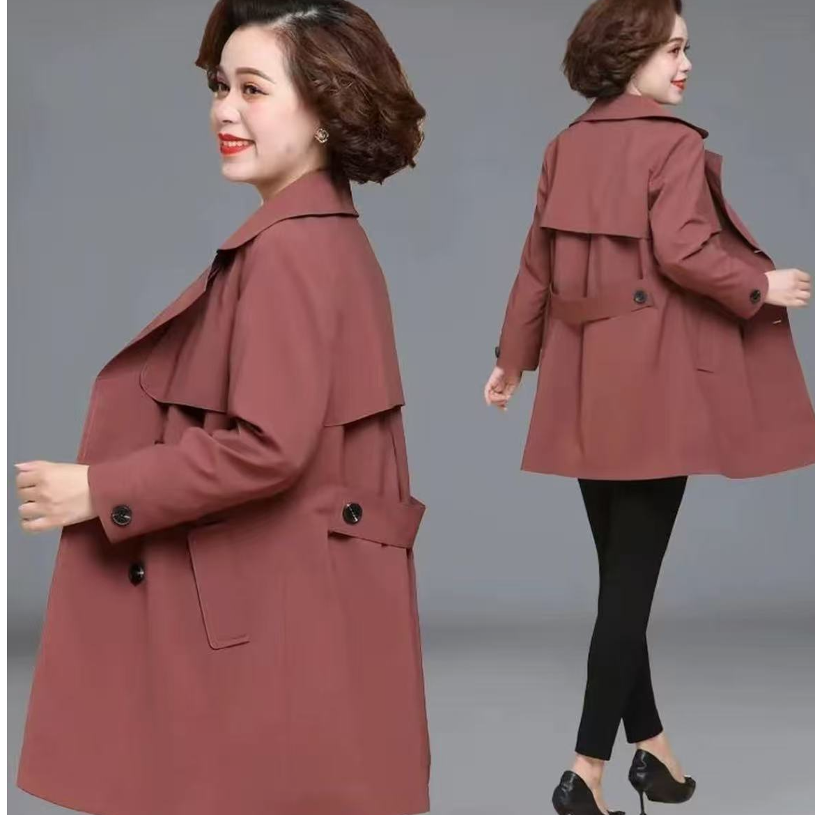 4034-休闲风衣修身时尚外套春秋妈妈装