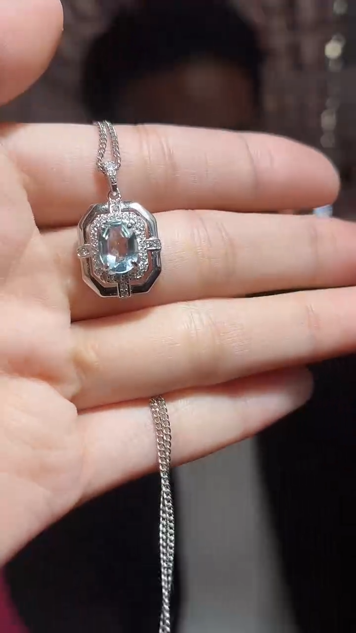 银S925镶嵌颈饰海蓝宝石（扎德严选）