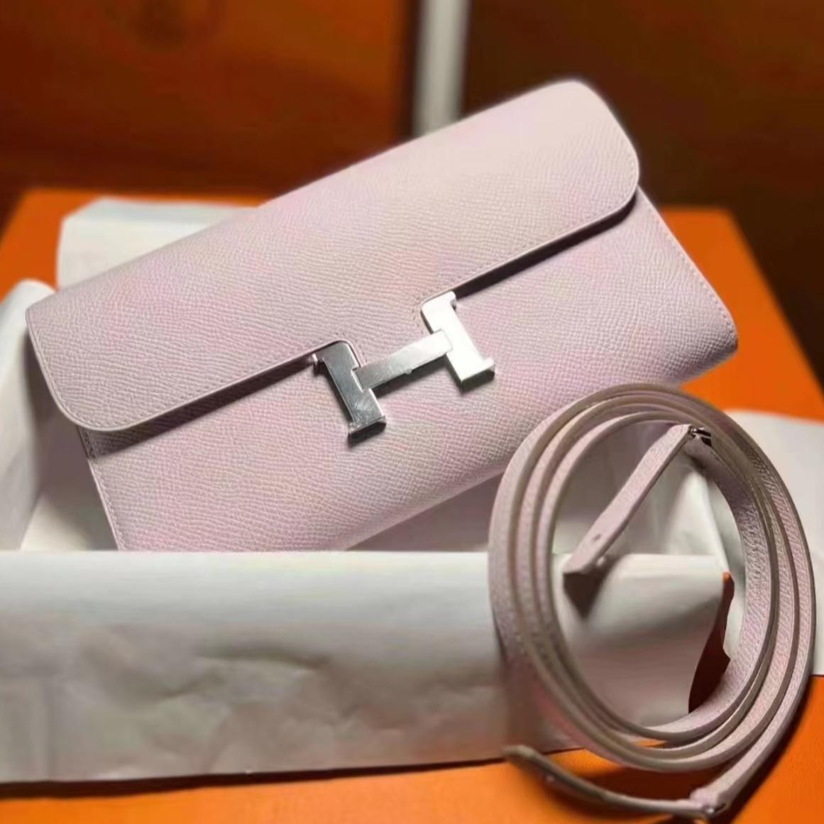 99新 Hermes/爱马仕 外【小花Han】康康TOGO 梦幻紫 Ep皮B刻银扣包