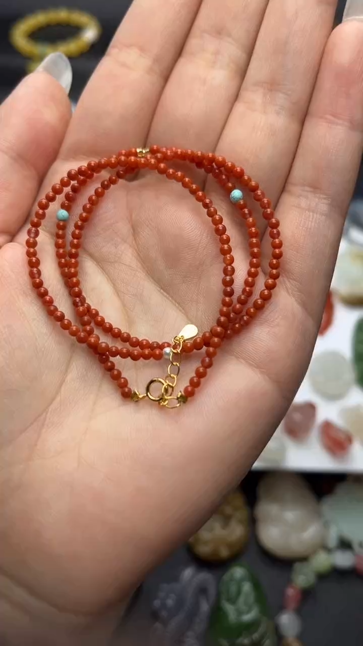 颈饰银S925镶嵌南红玛瑙万能珠链