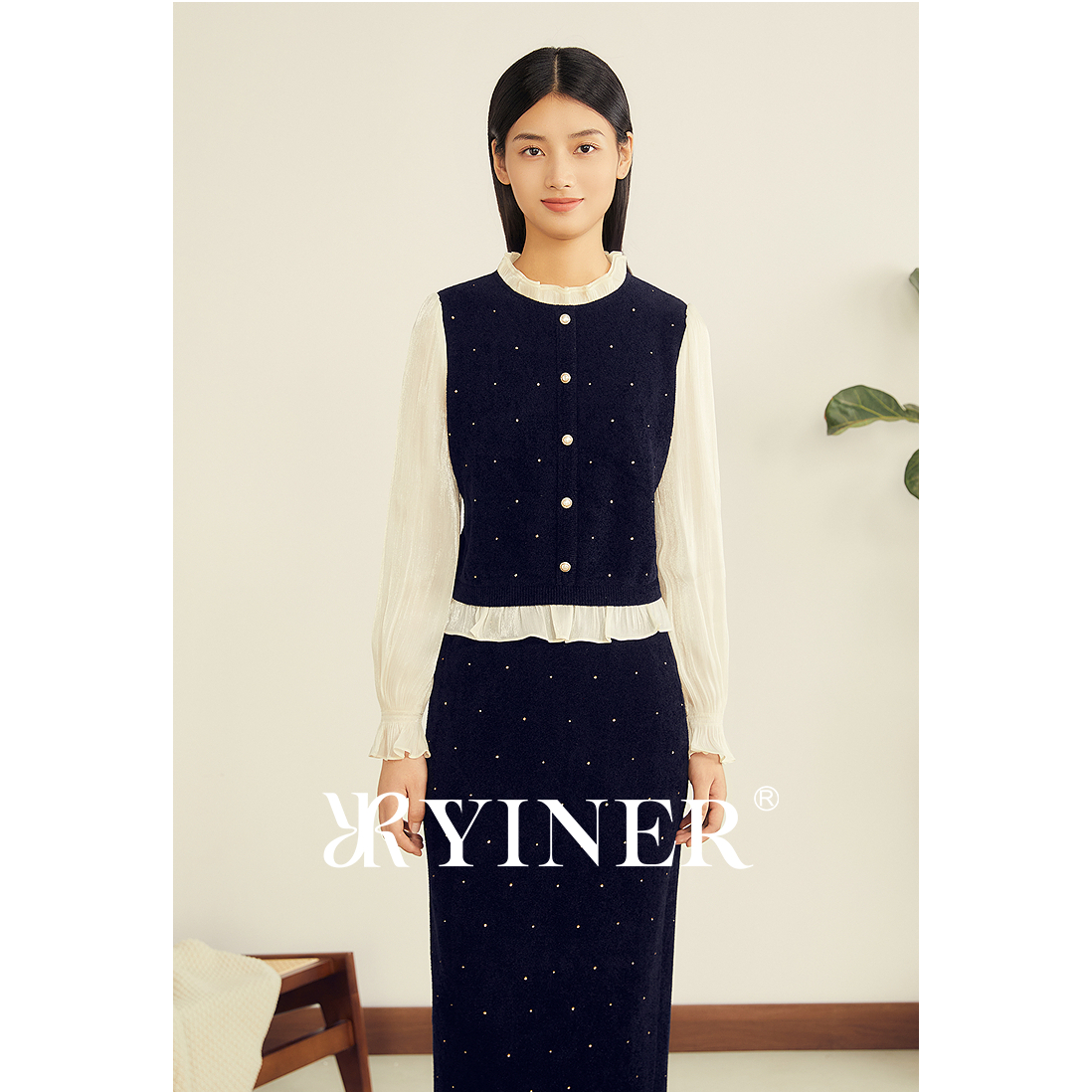 YINER音儿2025秋季新款复古名媛法式直筒小香风上衣8C65506026