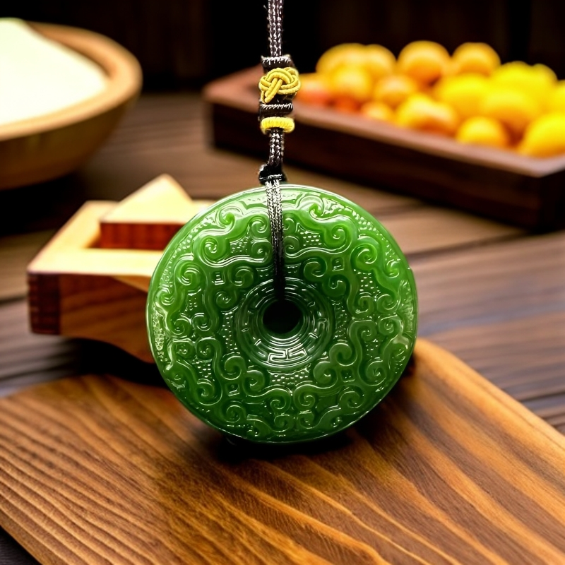 A637菠菜国风龙纹平安扣 精品吊坠