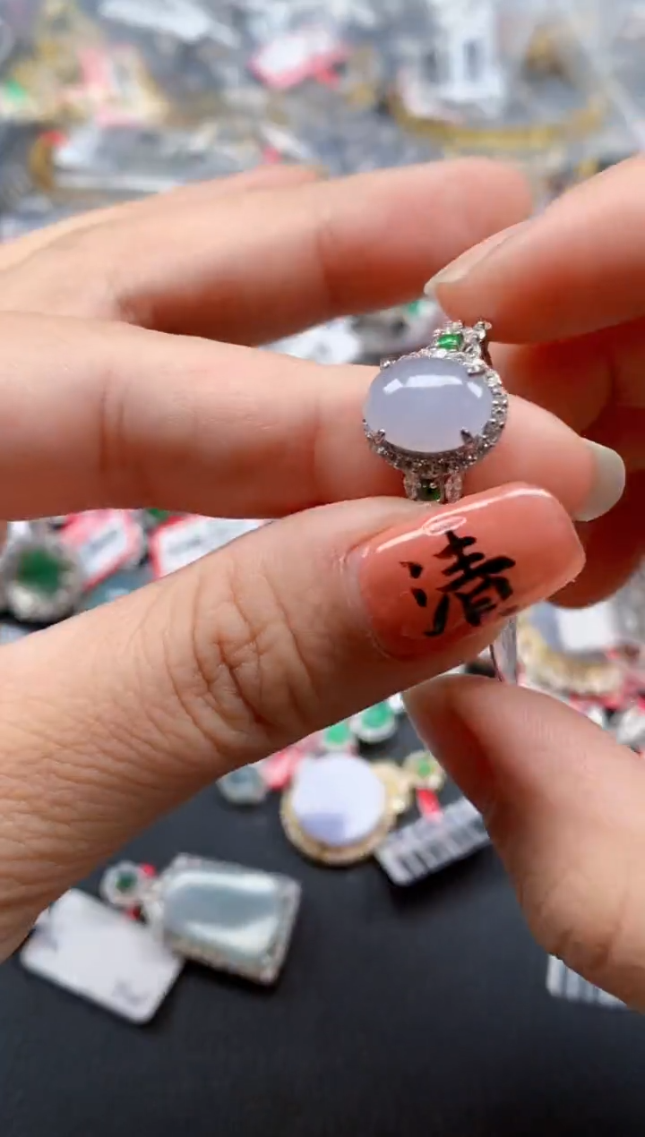 银S925镶嵌戒指翡翠天然A货缅甸翡翠