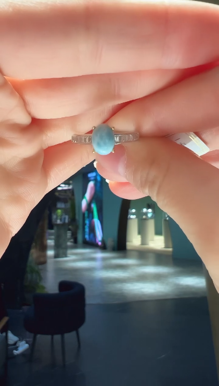 【闪购商品】针钠钙石（海纹石）戒指银S925镶嵌57】