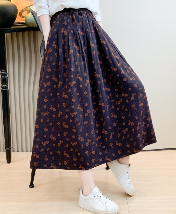 【棋乐源】小众定制款文艺高腰松紧纯棉秋冬碎花时尚A字大摆半身裙