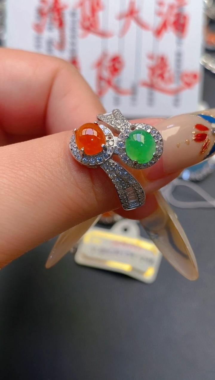 【闪购商品】翡翠耳饰银S925镶嵌天然A货翡翠1